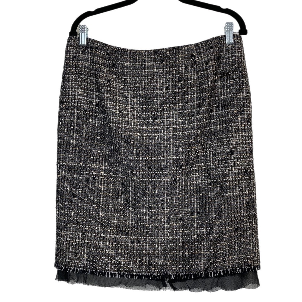 Classiques Entier black and white tweed skirt with chiffon ruffle hem